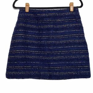 Loft‎ Blue & Gold Tweed Lined Mini Skirt